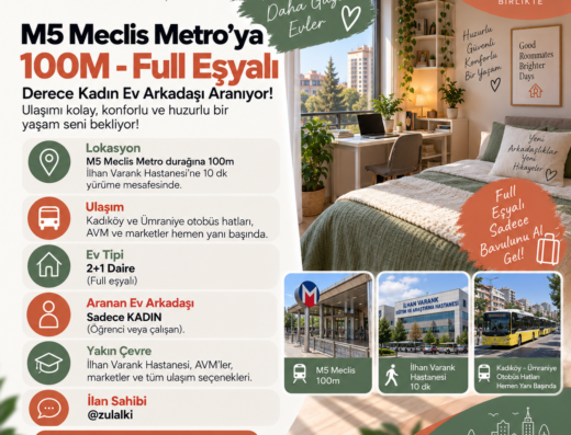 Anasayfa 9 Sancaktepe Meclis Metro Yanında Full Eşyalı 2+1 Daireye Kadın Ev Arkadaşı